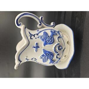 1950's Anita Teach Flowers NJ Love Birds Blue White Pitcher Creamer Rubens Japan